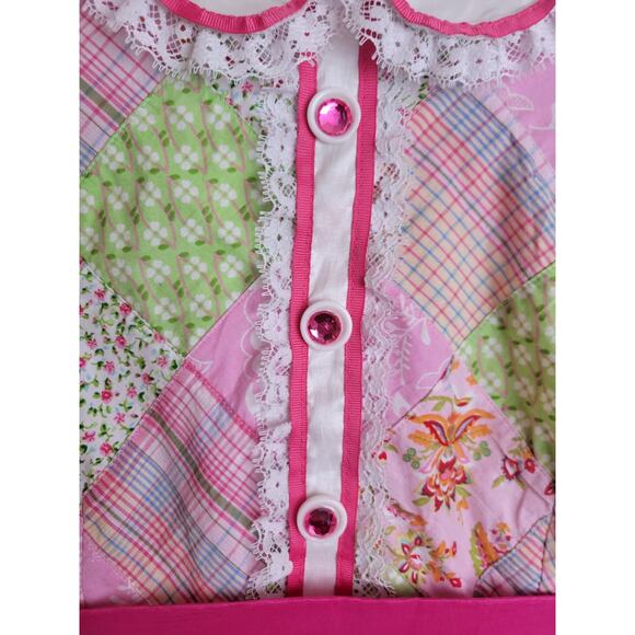 Vintage Square Dance Party Dress Patchwork Handmade Pink Green Size 14p - Picture 9 of 16